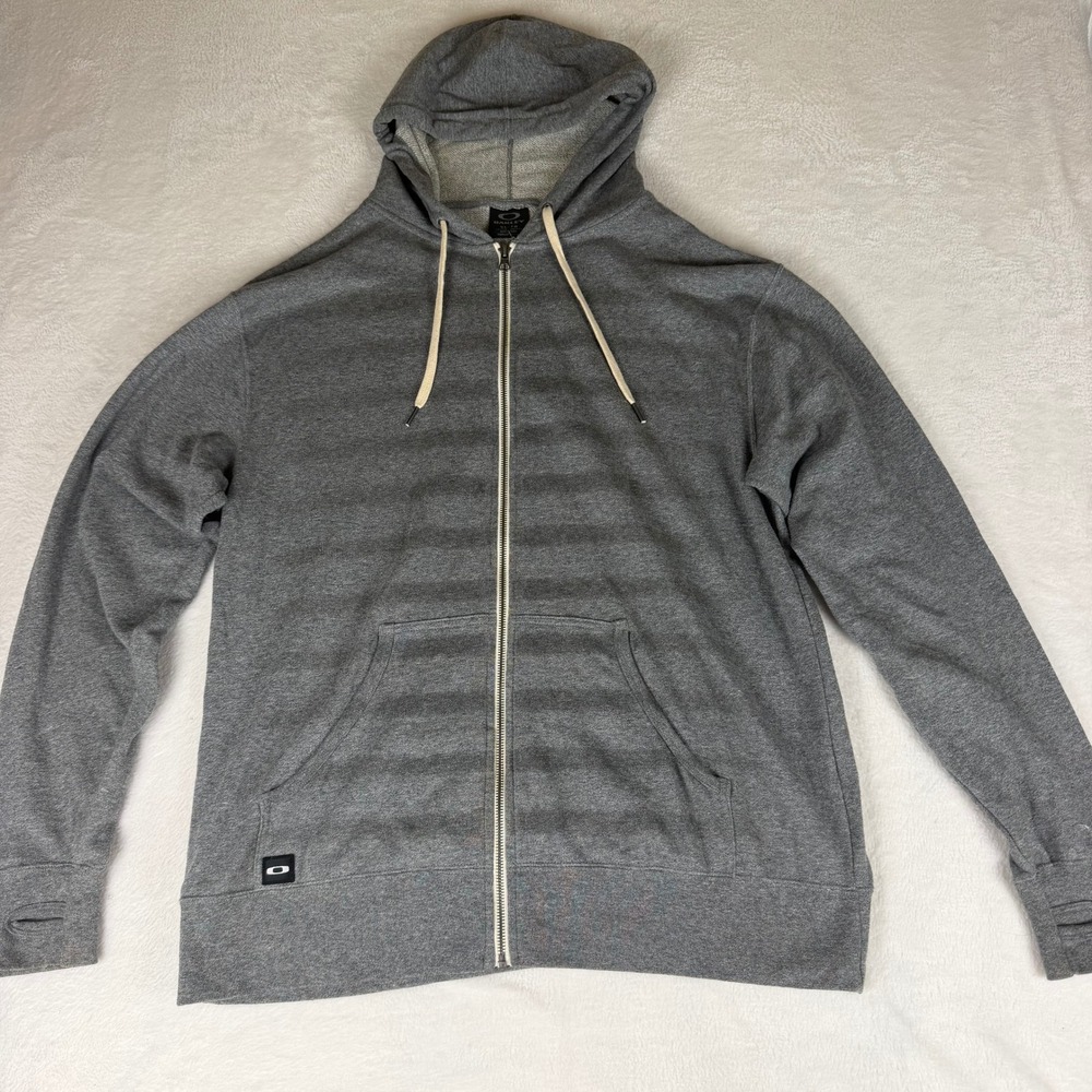 Oakley Mens XL Full Zip Hoodie  Stripes Heather Grey French Thumbhole Cuffs
